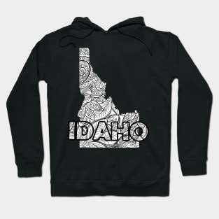 Mandala art map of Idaho with text in white Hoodie